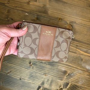 Coach wristlet/wallet brown logo leather